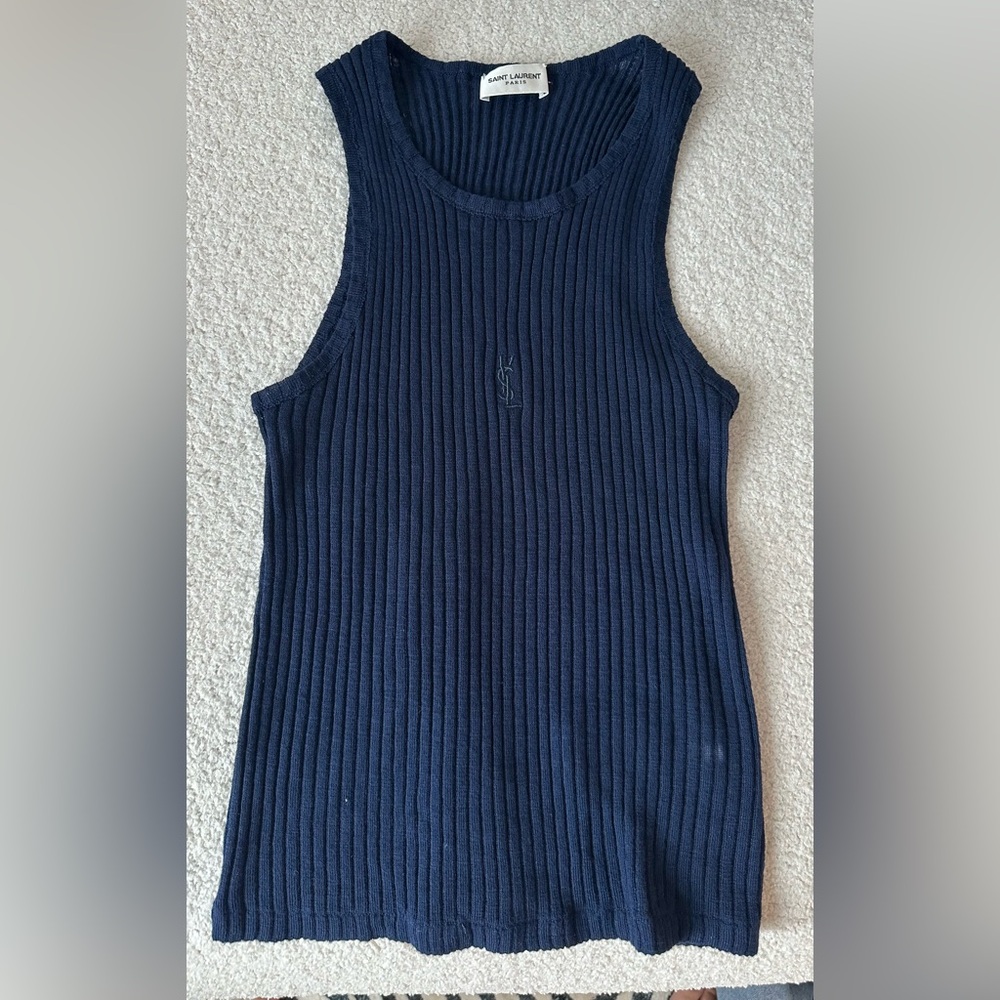 Saint Laurent Dark Blue Ribbed Tank Top